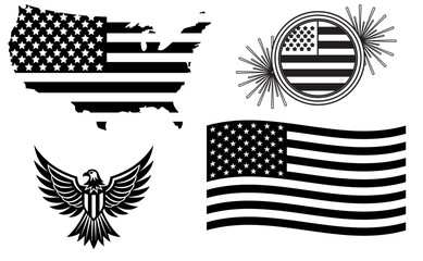 Patriotic American Eagle and Flag Vector – Black and White USA Celebration Design