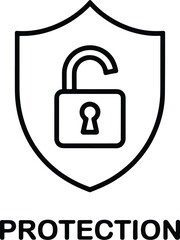 Open padlock on shield representing data protection and cybersecurity vulnerability assessment concept for digital safety against cybercrime risks