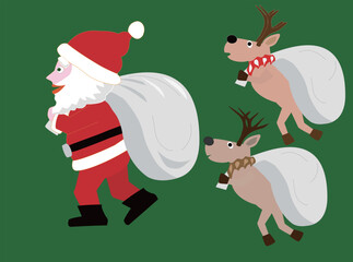 プレゼントを運ぶサンタクロースやトナカイ。