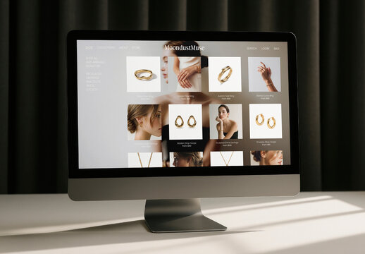 Elegant Jewelry Website Computer Screen Mockup With Generative AI