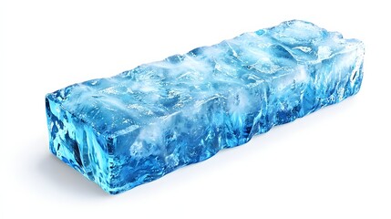 Frosted Textured Rectangular Ice Block on White Background