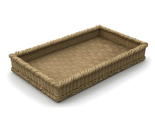 Rectangular Woven Rattan Tray with Braided Edge for Home Decor