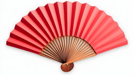 Elegant Red Oriental Paper Fan in Open Display on White Background