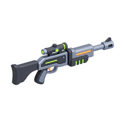 Futuristic weapon with scope and neon accents on a white background, sci-fi rifle design, modern firearm concept