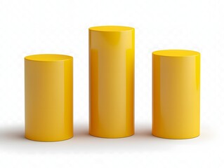 Three Yellow Cylinders of Varying Heights on a White Background