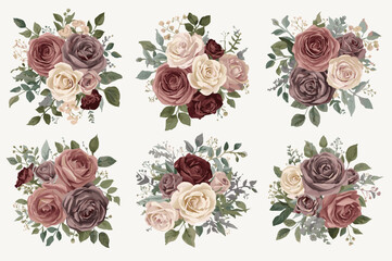 Elegant watercolor rose clip art featuring soft, hand-painted floral elements in delicate tones.