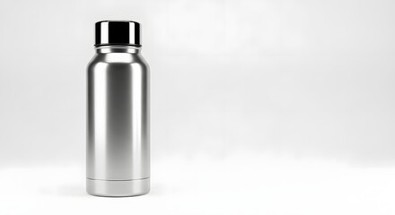 Modern Stainless Steel Water Bottle Isolated on White Background