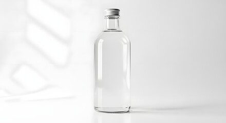 Clear Glass Water Bottle on White Background Refreshment Concept