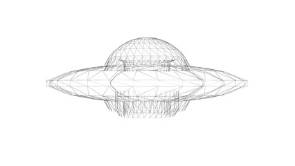  A wireframe drawing of a futuristic dome with a flared base and pointed ends