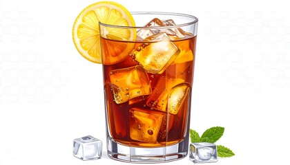 Refreshing Iced Tea with Lemon and Mint Illustration.