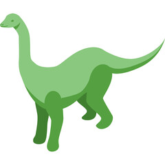 Green Dinosaur With Long Neck Standing On Transparent Background