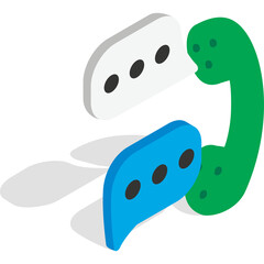 Green Handset With Blue And White Speech Bubbles On A Transparent Background Illustrating Conversation And Communication Concepts In A Clean Modern Style