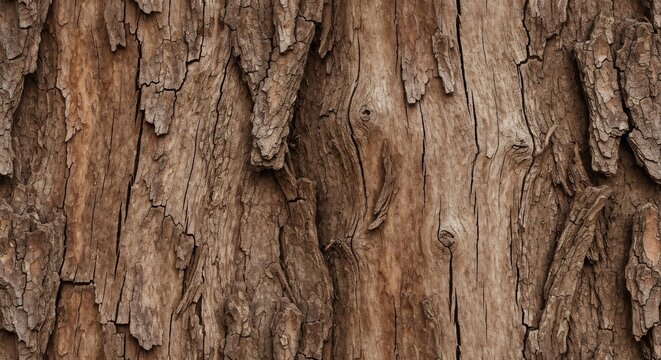 Closeup view of rough textured tree bark showing deep ridges and crevices