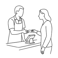 Chasier man with woman customer