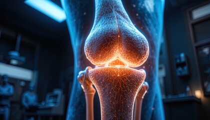 Explore the intricate details of a human knee joint in this stunning anatomical visualization perfect for medical, educational, and healthcare content