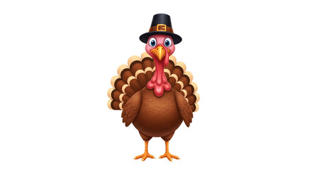 Cartoon Pilgrim Turkey Wearing a Hat.