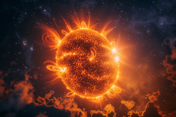 A breathtaking photograph capturing sun's radiant glow as it shines brightly in vastness of cosmos, showcasing its pivotal role as focal point of our solar system   