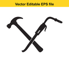 Vector art of crossed hammer and welding torch, vector illustration