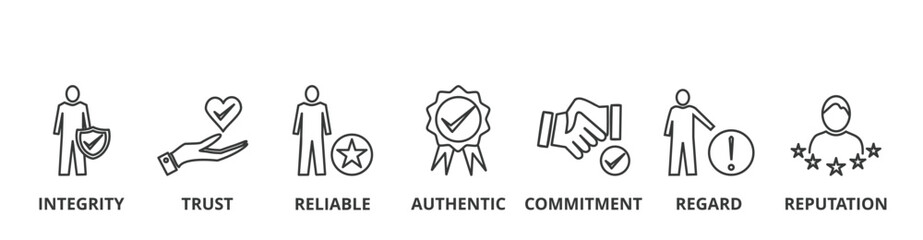 Credibility banner vector illustration concept with icon of integrity trust reliable authentic commitment regard and reputation