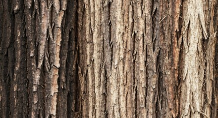 Obraz premium Tree bark featuring deep furrows cracks and varying shades of brown and tan creating a textured vertical pattern