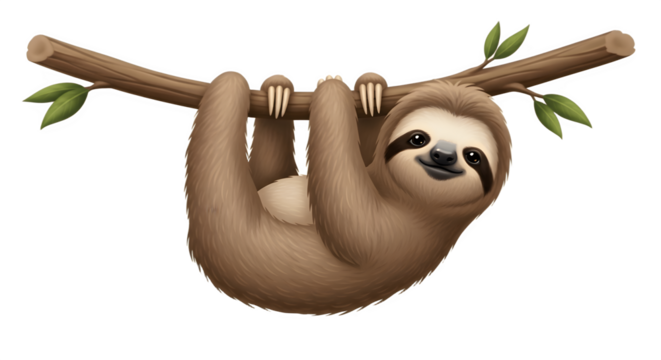 Adorable Sloth Hanging on Branch.