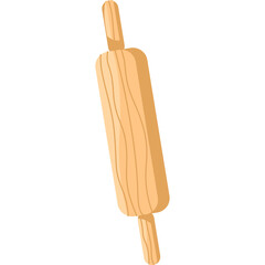 Wooden Rolling Pin Kitchen Utensil Tool for Baking and Cooking With Light Wood Grain Texture and Shadow Isolated on White Background