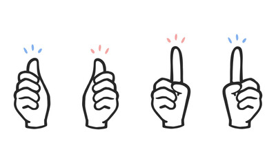 Thumbs Up and Pointing Finger Gesture Icons — Simple Line Style Vector Set on Transparent Background