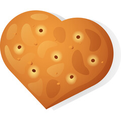 Golden Brown Heart Shaped Cookie With Small Dark Holes And A Soft Shadow On A Transparent Background