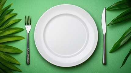 Elegant Personalized Engraved Plate with Fork and Knife Surrounded by Green Leaves