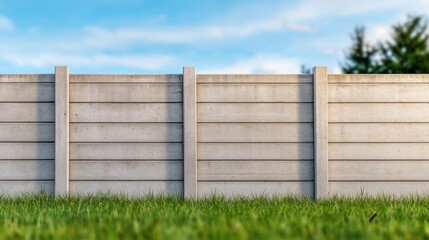 Outdoor Concrete Backstop Wall at Gun Range with Clear Blue Sky and Lush Green Grass in Background