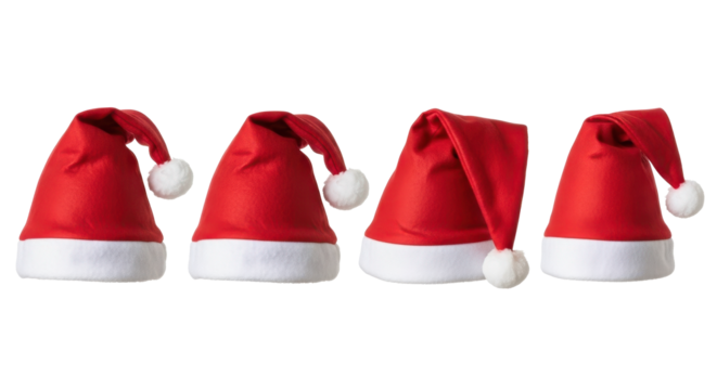Festive Santa hats ready for holiday celebrations, adding a touch of Christmas cheer to any event or design.