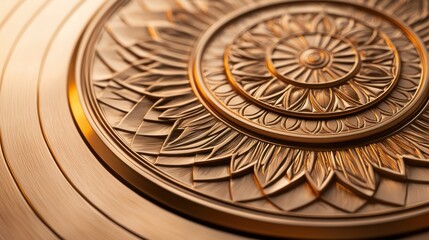 Intricate Brass Plate Mandala Engraving with Illuminated Details and Powerful Symmetry