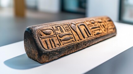 Ancient Artifact Displayed in Museum with Engravings Reflecting Historical Significance and Cultural Heritage