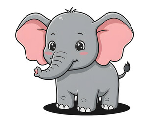 Fototapeta premium A fun cartoon illustration of a cute baby elephant character, a large gray mammal from the wild jungle safari