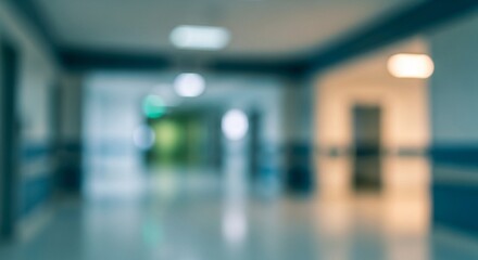 Fototapeta premium Abstract Blurry Interior View Of A Hospital Corridor With Bokeh