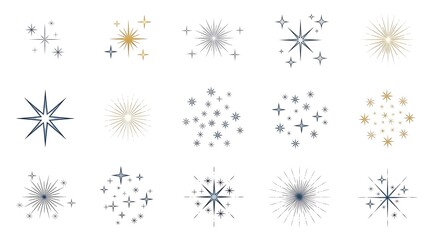 Collection of diverse starburst and compass rose illustrations