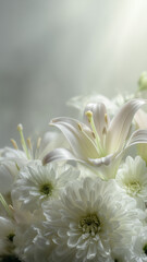 Obraz premium 上品なフラワーアレンジメント - 追悼、癒やし、メモリアル素材（白～グレー系）