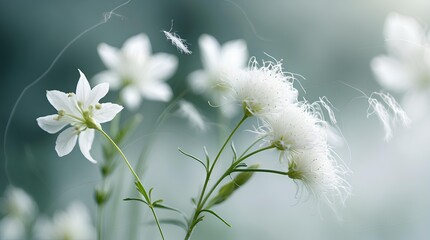 a soft  ethereal of delicate white flowers with wispy, floating seeds