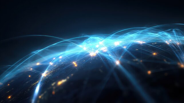 Blue yellow light streaks across dark space vibrant blue and yellow light forms abstract patterns - Powered by Adobe