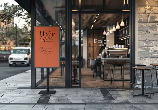 Modern Cafe Sign Mockup PSD