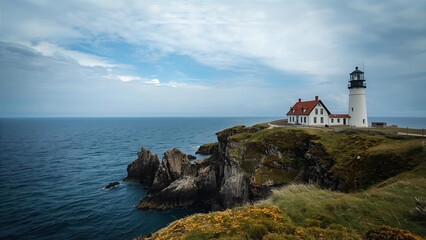 A lighthouse on a remote island in the middle of the sea. Emotions, loneliness, isolation.