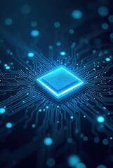 A visually striking representation of a quantum computer processor, glowing with futuristic digital energy, symbolizing the next generation of computing power.