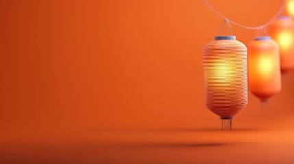 Obraz premium Three chinese lanterns hang from string three ornate lanterns hang on string gently glowing