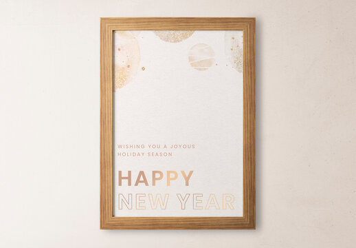 Picture Frame Mockup Simple Wooden Design Happy New Year