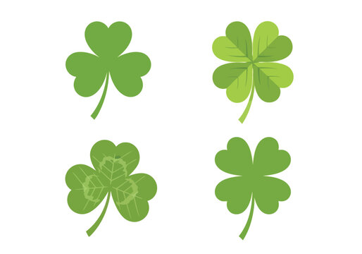 Vector illustration of four green shamrock and clover leaf icons