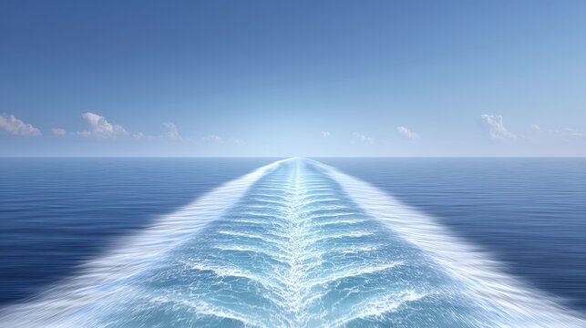 Boat travels ocean leaves wake vessel moves across vast sea creating trail behind it