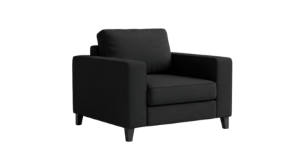 Modern black armchair offers comfortable seating in a stylish living room or office space with a minimalist aesthetic for relaxation