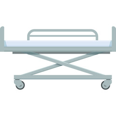Light Gray Metal Hospital Bed With Wheels and White Mattress On Transparent Background Simple Icon Graphic Element Vector