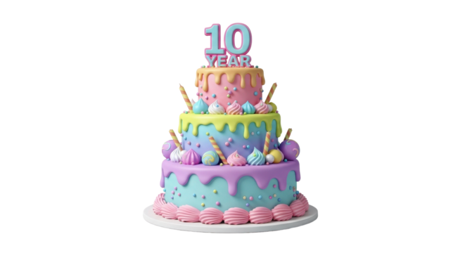 Celebrate a decade of joy with this whimsical 10 year anniversary cake, perfect for party invitations and milestone celebrations