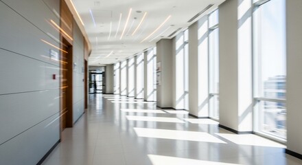 Obraz premium Modern Blur Long Hallway Perspective in an Office Building Interior